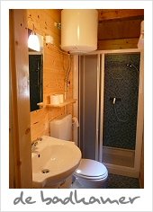 Chalet in Lugano | Badkamer met wastafel, douche en toilet