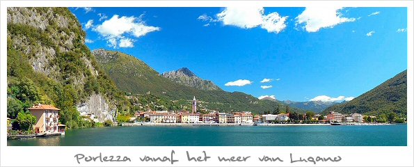 porlezza vanaf het meer van lugano, camping met vakantiechalet